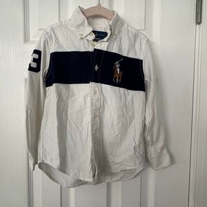 Ralph Lauren Kids Long Sleeve Performance Shirt 4/4T White Navy Pony Logo